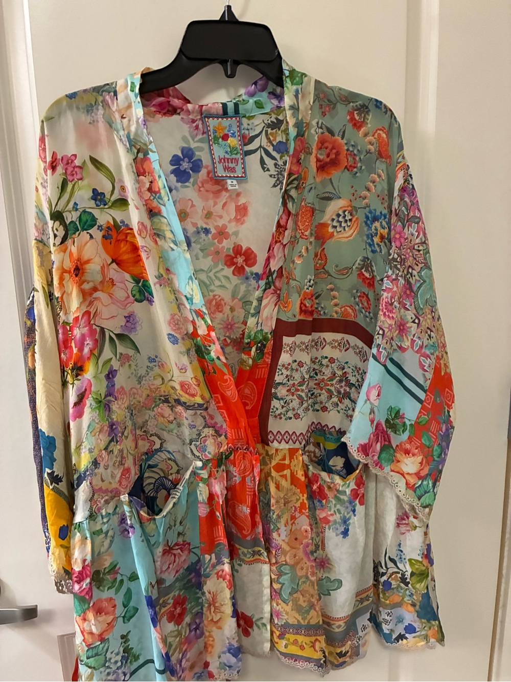 Johnny Was Patchwork Floral Kimono Jacket - Turquoise, Coral, Pink, Yellow